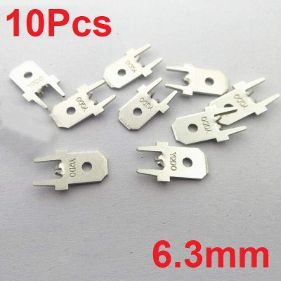 Picture of 10Pcs 6.3mm Metal Vertical Male Insulated Crimp Spade P C B Block Mount Disconnect Terminal Soldering Fasten Connector Inserts Plug 2 Legs Welding