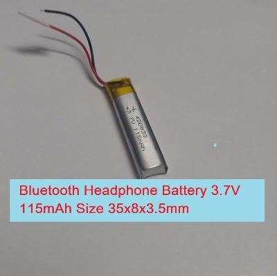 Picture of 115mAh Lipo Battery Bluetooth Headphone Battery 3.7V Lipo Battery 115mAh Size 35x8x3.5mm 3.7V Lithium Battery Rechargeable