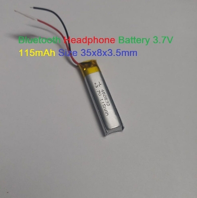 Picture of 115mAh Lipo Battery Bluetooth Headphone Battery 3.7V Lipo Battery 115mAh Size 35x8x3.5mm 3.7V Lithium Battery Rechargeable