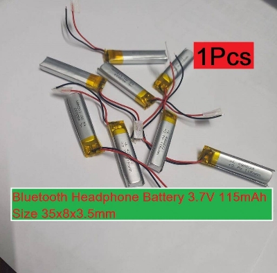 Picture of 115mAh Lipo Battery Bluetooth Headphone Battery 3.7V Lipo Battery 115mAh Size 35x8x3.5mm 3.7V Lithium Battery Rechargeable
