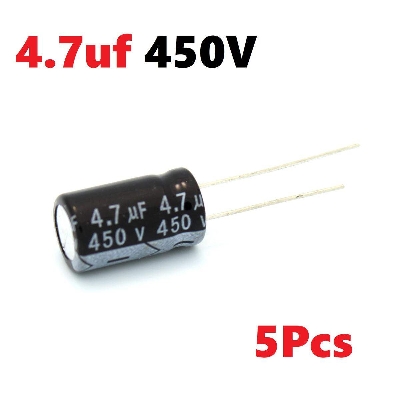 Picture of 5Pcs- 4.7uF 450V Electrolytic Capacitor 4.7uF 450V Radial Polarized Aluminum Electrolytic Capacitor Electrical Circuitry & Parts