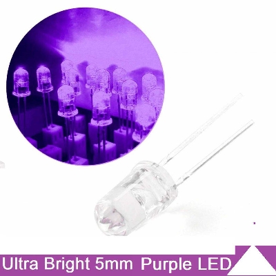 Picture of 10Pcs Ultra Bright Clear Transparent DC 3V 20mA 5mm Purple LED Diode Lights Emitting Diodes LEDs Bulb For Electronics Science Project Light