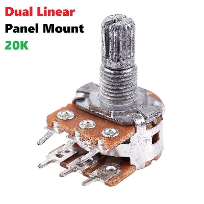 Picture of 2Pcs Dual Linear Panel Mount 20K Ohm 1/2 Watt 6 Pin Double Gang 6 Terminals 20K Rotary Taper Potentiometer Breadboard Friendly Adjustable Variable Resistor Pot