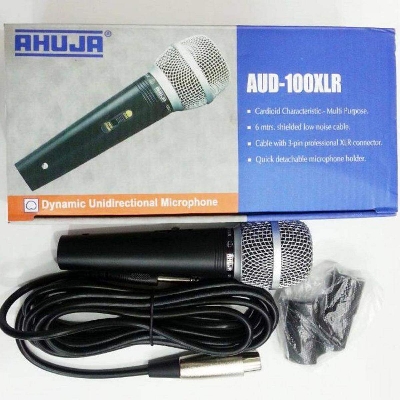 Picture of 100XLR AUD-100XLR Professional Dynamic Unidirectional Microphone 3 Pin Wired Unidirectional Dynamic Corded Microphone High Output Neodymium Cartridge Excellent Intelligibility Electrical Circuitry & Parts