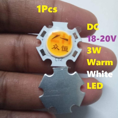 Picture of Warm White 3W LED SMD Chip DC 18-20V C12 With Metal Plate Heatsink Heat Sink Aluminum Base 20mm PCB DIY Light Bulbs - multicolor