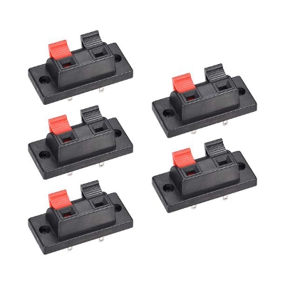 Picture of 2Pcs Speaker Terminal Block 2 Way Connector Vertical Amplifier PCB Mount 2 Positions Jointing Clamp Test Clip Stereo Strip Shape Push Release Plate 1 Black 1 Red