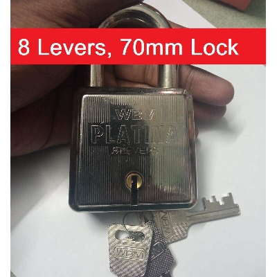 Picture of WBM PLATINA 70mm Eight Levers Double Locking Pad Lock Top Security 8 Levers 70mm Padlock With 3 Keys Rust Proof Mechanism Non Interchangeable Key For Shop Garage Warehouse Godown Showroom Locking