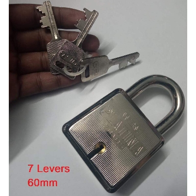 Picture of W.B.M PLATINA 60mm Seven Levers Double Locking Pad Lock Top Security 7 Levers 60mm Padlock With 3 Keys Rust Proof Mechanism Non Interchangeable Key For Shop Garage Warehouse Godown Showroom Locking