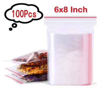 Picture of Zipper Lock Bags 100Pcs Size 6×8 Inch 152.4×203.2mm Zip Lock Plastic Transparent Packet Zipper Poly Clear Plastic Bags Re-Useable Packaging Bags For Cloth Food Gifts Jewelry Display Bag