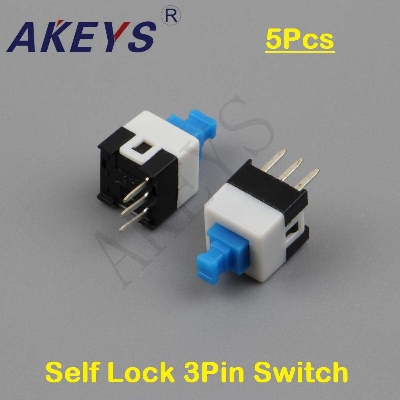Picture of 5Pcs Self Lock 3 Pin Square 8x8x12mm 3Pin DIP 0.1A 30V DC Mini Self-Locking On Off Multimeter Switches Power Micro Switch Self Lock On/Off Double Row Latching Switch