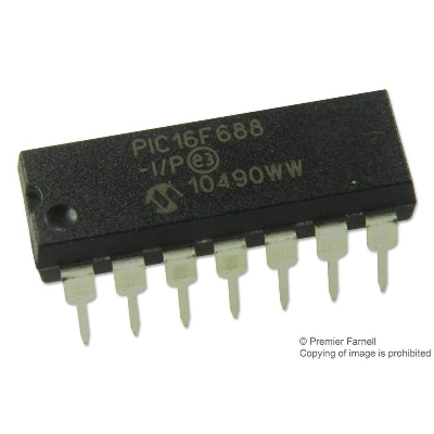 Picture of PIC16F688 PIC-16F688 PIC 16F688 Microcontrollers IC 8-Bit 20MHz 7KB Flash Microchip MCU DIP-14 14 Pin Dual In Line Package Chip Electrical Circuitry & Parts