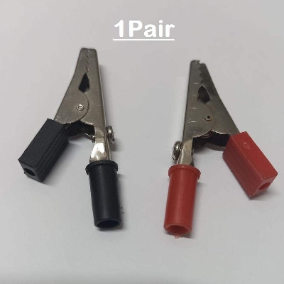 Picture of 1Pair Electronic Spices Metal Cro-codile Alligator 40mm Clip Red & Black Electric Covered Test Lead Clamp Plastic Protective Insulated Boots