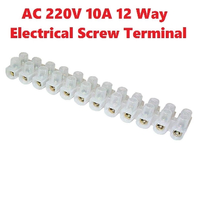 Picture of 10Amp 12Way Heavy Duty AC 220v 10A 12 Way Electrical Screw Terminal Connector PVC Plastic Barrier Terminal Block Cables Strip