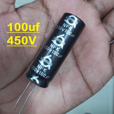 Picture of RADIAL 100uF 450V Electrolytic Capacitors 100uF 450V Radial Polarized Aluminum Electrolytic Capacitor THT Electrolytic Radial Capacitors Electronics Circuitry & Parts