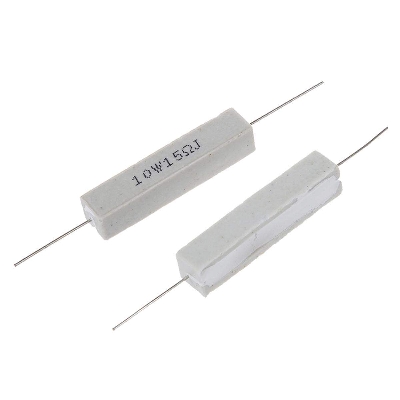 Picture of 3Pcs- 10Watt Wirewound 10W 15 Ohm Ceramic Cement Wirewound Resistor 15 Ohm 10W Resistor Wire Wound Axial Lead Fixed Cement Resistor 5% Tolerance 2 Pin Leads