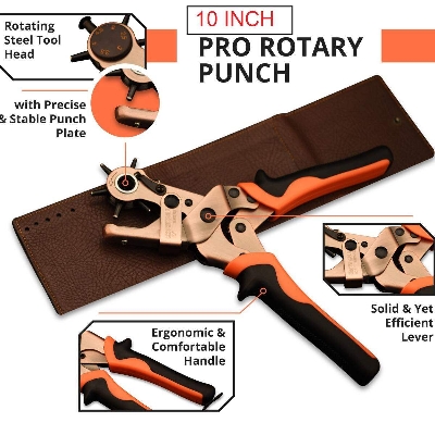 Picture of Pro Rotary Revolving Punch Pliers 250mm Hole Punch Plier Tool For Duty Strap Leather Paper Bags Watch Revolving DIY Crafts Belt Jeans Buttons Rotary Hole Punching Tools Sets
