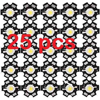 Picture of 25Pcs- White 3W LED SMD Chip 3v 3.8v With Metal Plate Heatsink Heat Sink Aluminum Base 20mm P.C.B DIY