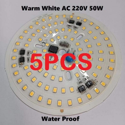 Picture of 5Pcs-- Ultra Bright Warm White Input AC 220V 50W Integrated IC Driver SMD LED Water Proof 50Watt Round LED Board 112mm