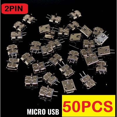 Picture of 50Pcs- 2Pin MICRO USB Female Socket Type-B 2 Pin Leads Female DIP Power Socket Connector Micro USB Panel Mount Without Cables For Charging Socket LED Light DIY