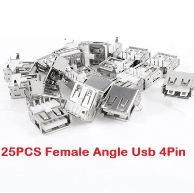 Picture of 25Pcs- FEMALE USB SOCKET 2.0 ANGLE STRAIGHT Pinout Socket Type-A 4 Pin Female Plug DIP Socket Connector Panel Mount State For Data Cables Charging Socket LED