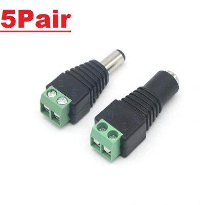 Picture of 5Pair MALE FEMALE 2 Pin Screw Terminal With BARREL Type 2.1mm Male Female DC Power Jack Socket 5V 12V 24V 5.5×2.1mm Plug To Power Supply Jack Socket Adapters For LED Strip Cables