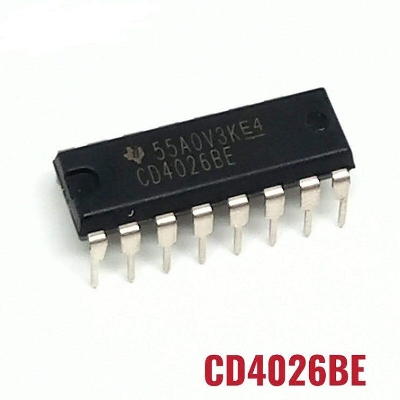 Picture of CD4026BE CD4026 CD-4026 4026 DIP-16 Pin Package Joh-nson Decade Counter with Seven Segment Display Driver CMOS IC Breadboard Friendly IC