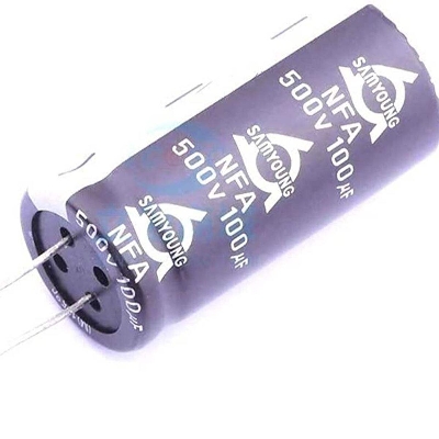 Picture of RADIAL 100uF 500V Electrolytic Capacitors 100uF 500V Radial Polarized Aluminum Electrolytic Capacitor THT Electrolytic Radial Capacitors 2 Pin Leads