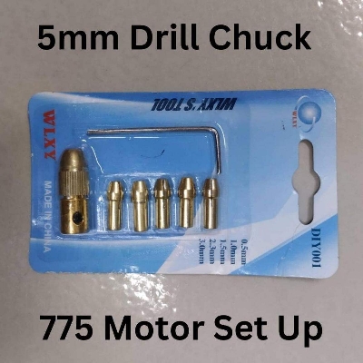 Picture of 5mm Mini Drill Chucks Set 5 In 1 Electric 775 Motor 5mm Shaft Hole Micro Clamp Socket Adapter With 1Pcs Wrench & Gold 0.5mm 1mm 1.5mm 2.3mm 3mm Drill Bit Gauge Drill Chuck DIY Tools Set