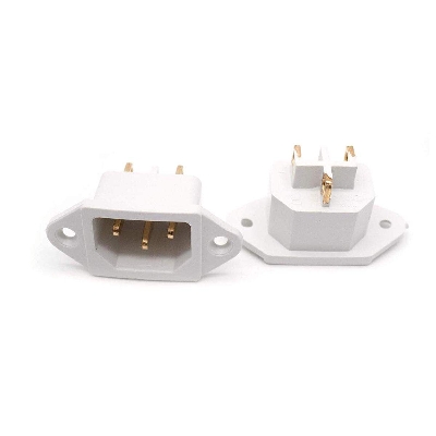 Picture of 2Pcs- WHITE COLOR IEC C14 Plug Socket Panel Mount Plug Adapters Power Connector Socket  AC 250V 10A Copper 3 Pins Inlet Power Plug Socket White For Rice Cooker