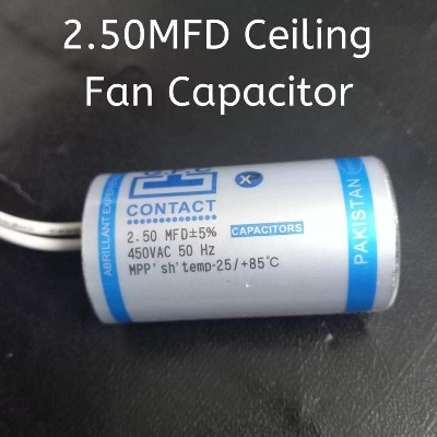 Picture of 2.5 MFD Ceiling Fan Capacitor Industrial Electric Fan Capacitor 2.5uF 50Hz 60Hz 450VAC Capacitor For Ceiling Fan Capacitor 2 Pin Leads Cables