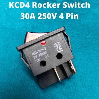 Picture of Unique Selections - 4 Pin KCD4-201N-B Rocker Switch 30A 250V 4 Pin Black Color Switches 4Pin On Off 2 Positions Full Illuminated Neon