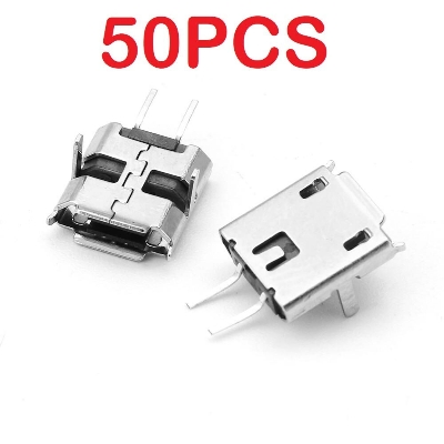 Picture of 50Pcs- Micro USB Female Socket Type-B 2 Pin Female DIP Power Socket Connector Panel Mount For Charging Socket LED Light Electronics Projects DIY