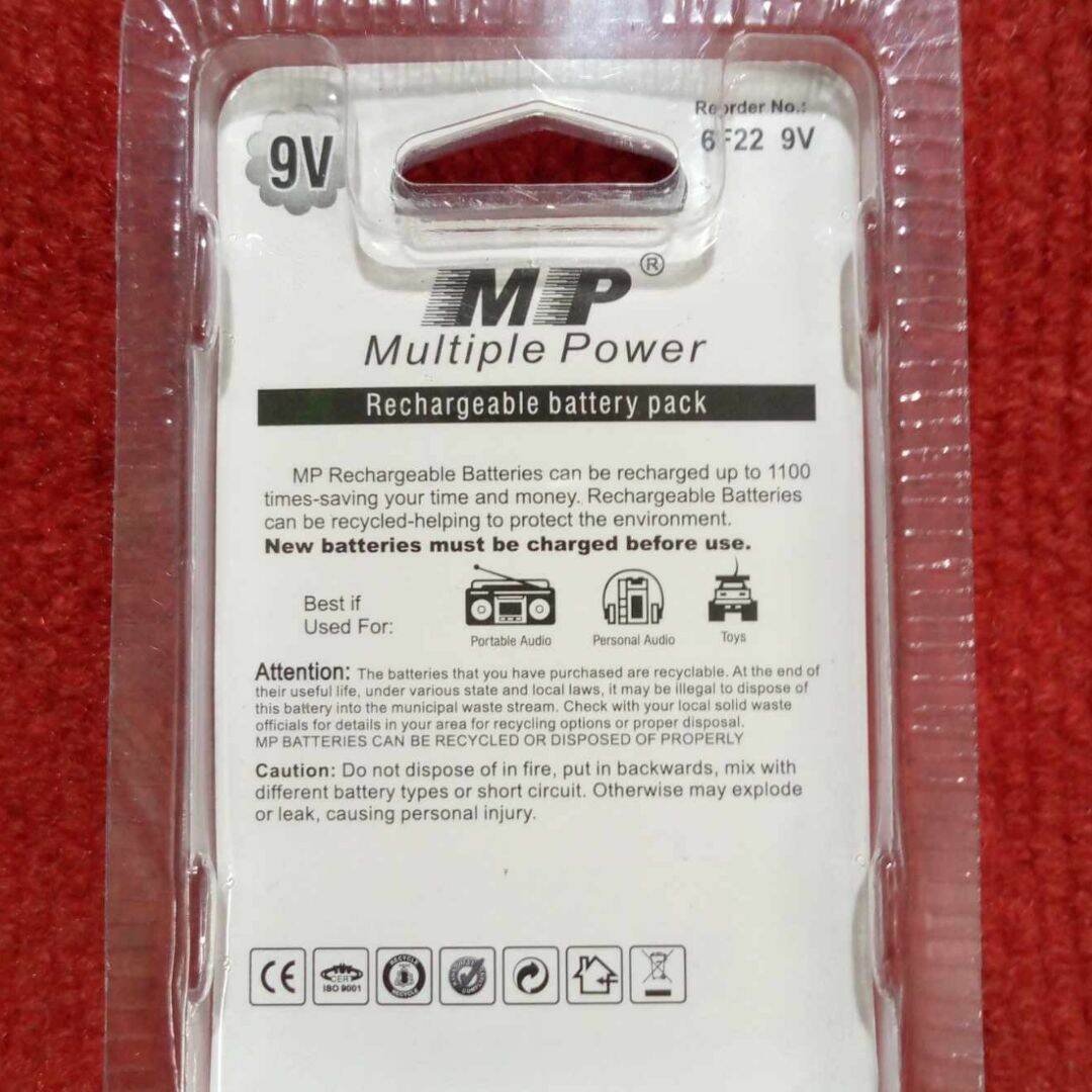 Picture of MP300mAh Battery NI-MH 9V Battery Rechargeable Battery 9V Rechargeable Battery 6F22