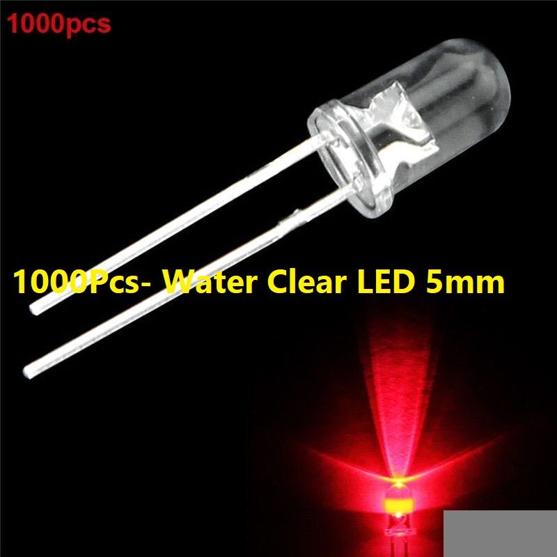 Picture of 1000Pcs- Water Clear LED 5mm RED LED Light Bulbs Transparent RED LED 5mm Water Clear Red LED Light 5mm Round LED Light Emitting Diode For Indicator Light