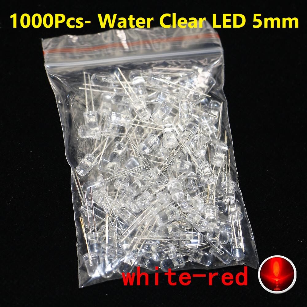 Picture of 1000Pcs- Water Clear LED 5mm RED LED Light Bulbs Transparent RED LED 5mm Water Clear Red LED Light 5mm Round LED Light Emitting Diode For Indicator Light