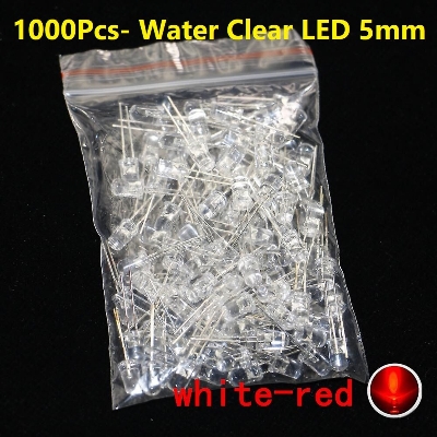 Picture of 1000Pcs- Water Clear LED 5mm RED LED Light Bulbs Transparent RED LED 5mm Water Clear Red LED Light 5mm Round LED Light Emitting Diode For Indicator Light