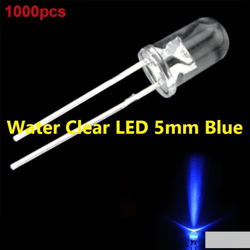 Picture of 1000Pcs- Water Clear LED 5mm Blue LED Light Bulbs Transparent RED LED 5mm Water Clear BLUE LED Light 5mm Round LED Light Emitting Diode For Indicator Light