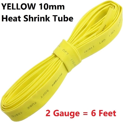 Picture of 2 Gauge- YELLOW 10mm Heat Shrink Tube 10mm Yellow Heatshrink Tube Shrinkable Wrap Wire Cables Yellow Heat Shrink Tube 10mm Heatshrink Tube 10mm For Cables Connector Repairs