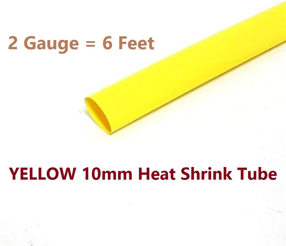 Picture of 2 Gauge- YELLOW 10mm Heat Shrink Tube 10mm Yellow Heatshrink Tube Shrinkable Wrap Wire Cables Yellow Heat Shrink Tube 10mm Heatshrink Tube 10mm For Cables Connector Repairs