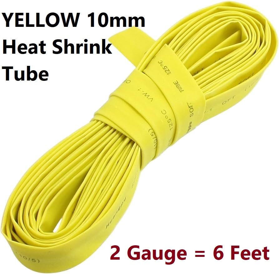 Picture of 2 Gauge- YELLOW 10mm Heat Shrink Tube 10mm Yellow Heatshrink Tube Shrinkable Wrap Wire Cables Yellow Heat Shrink Tube 10mm Heatshrink Tube 10mm For Cables Connector Repairs