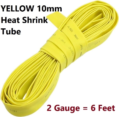 Picture of 2 Gauge- YELLOW 10mm Heat Shrink Tube 10mm Yellow Heatshrink Tube Shrinkable Wrap Wire Cables Yellow Heat Shrink Tube 10mm Heatshrink Tube 10mm For Cables Connector Repairs