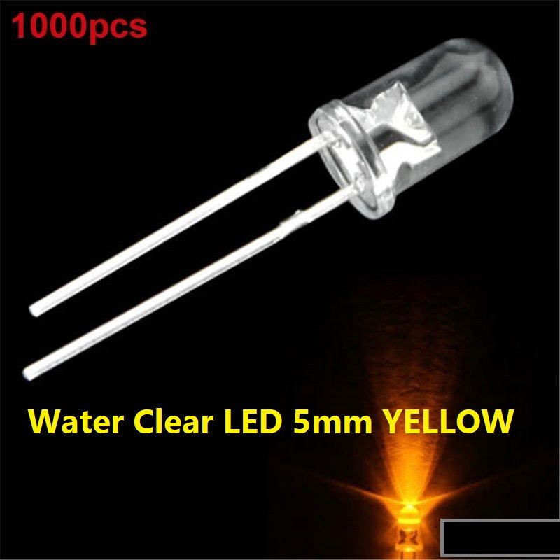 Picture of 1000Pcs- Water Clear LED 5mm YELLOW LED Light Bulbs Transparent RED LED 5mm Water Clear YELLOW LED Light 5mm Round LED Light Emitting Diode For Indicator Light