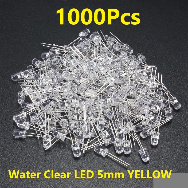 Picture of 1000Pcs- Water Clear LED 5mm YELLOW LED Light Bulbs Transparent RED LED 5mm Water Clear YELLOW LED Light 5mm Round LED Light Emitting Diode For Indicator Light