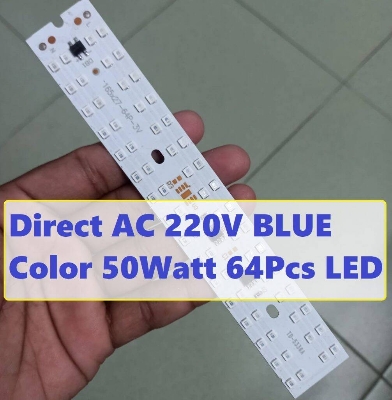 Picture of DIRECT 220V 50W BLUE Color HALOGEN Light 50W DIRECT AC LED 220V 50W LED Light Bulbs 165x27mm 64Pcs Blue LED Light SMD Board 220V LED Light Plate