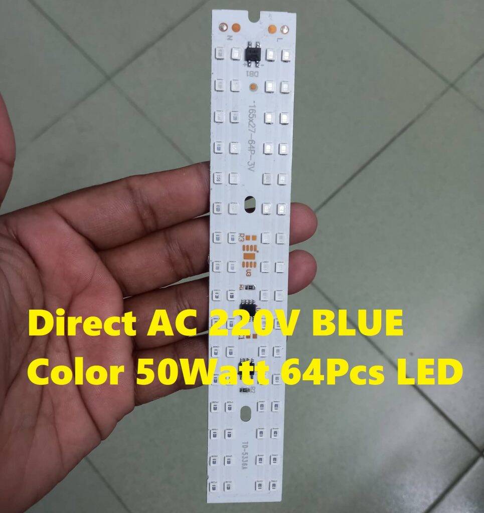 Picture of DIRECT 220V 50W BLUE Color HALOGEN Light 50W DIRECT AC LED 220V 50W LED Light Bulbs 165x27mm 64Pcs Blue LED Light SMD Board 220V LED Light Plate
