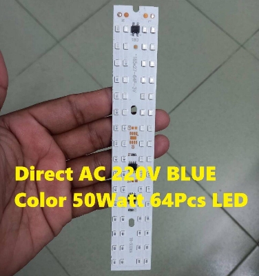 Picture of DIRECT 220V 50W BLUE Color HALOGEN Light 50W DIRECT AC LED 220V 50W LED Light Bulbs 165x27mm 64Pcs Blue LED Light SMD Board 220V LED Light Plate