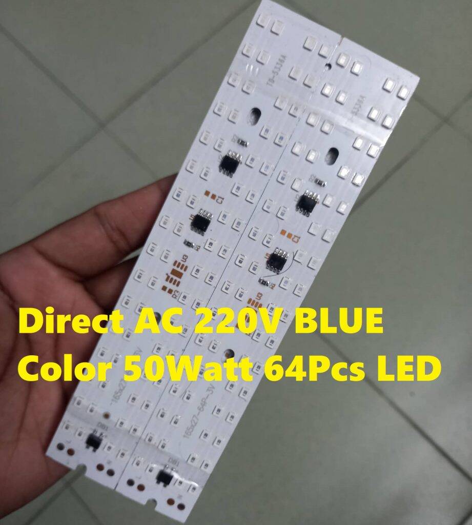 Picture of DIRECT 220V 50W BLUE Color HALOGEN Light 50W DIRECT AC LED 220V 50W LED Light Bulbs 165x27mm 64Pcs Blue LED Light SMD Board 220V LED Light Plate