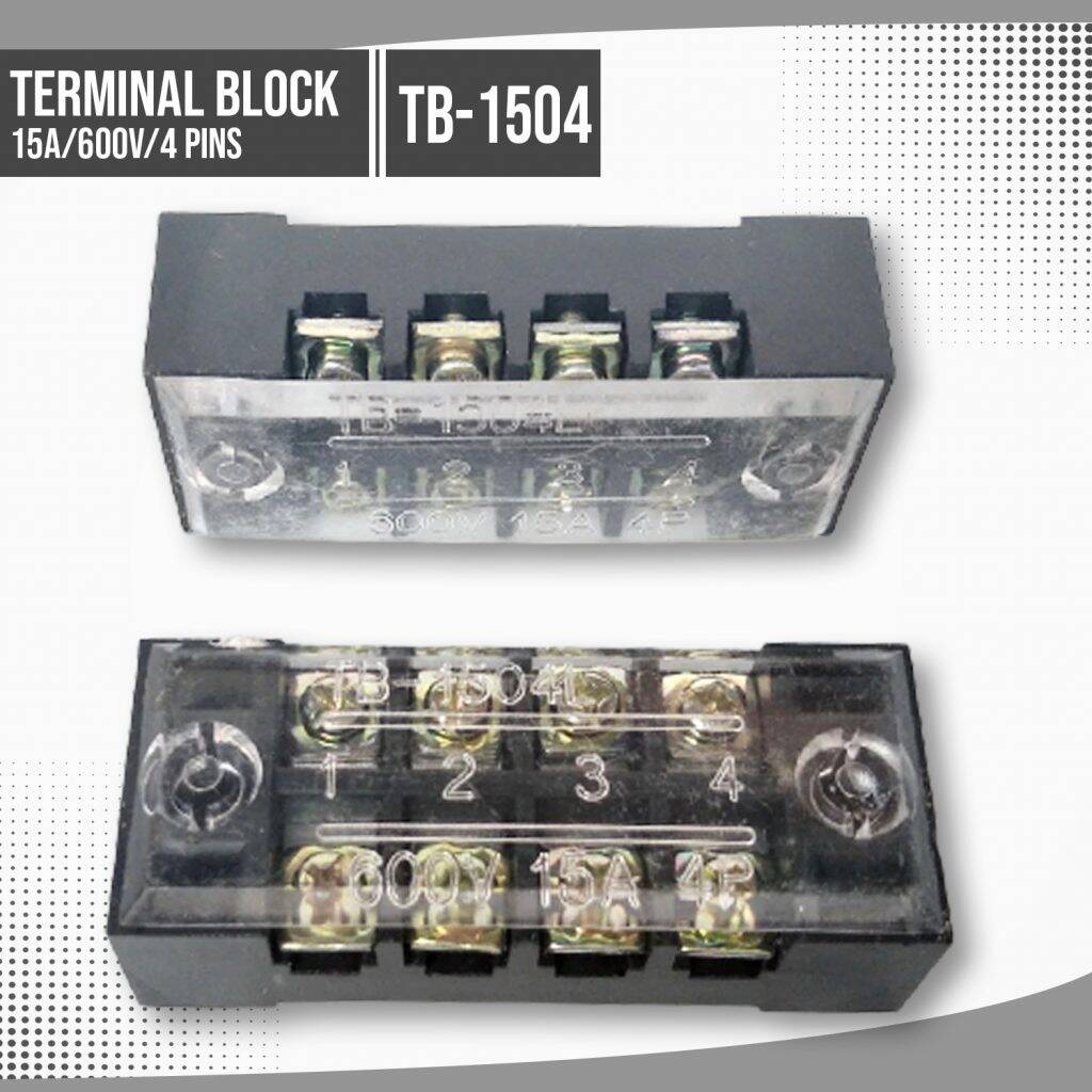 Picture of TB-1504 4P Double Row Terminal Block 600V 15A Terminal Block TB-1504 600V 15A 4P Double Row 4 Pin Terminal Block TB-1504 Terminal Block 600V 15A TB Series 4 Positions Cables Connectors