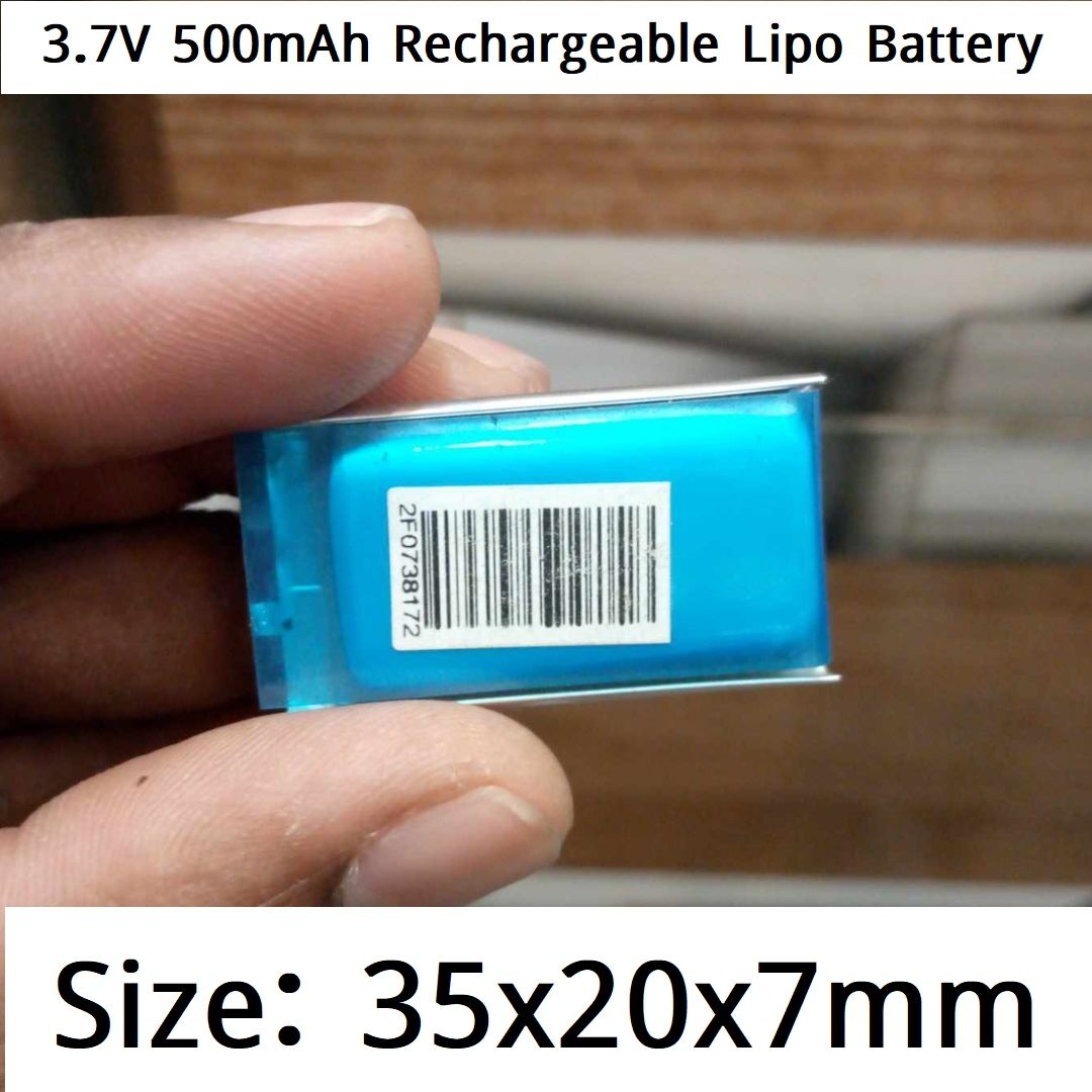 Picture of 500mAh Bluetooth Headphone Battery 3.7V Rechargeable Battery 500mAh Battery Size 35x20x7mm Lithium Polymer Rechargeable Battery