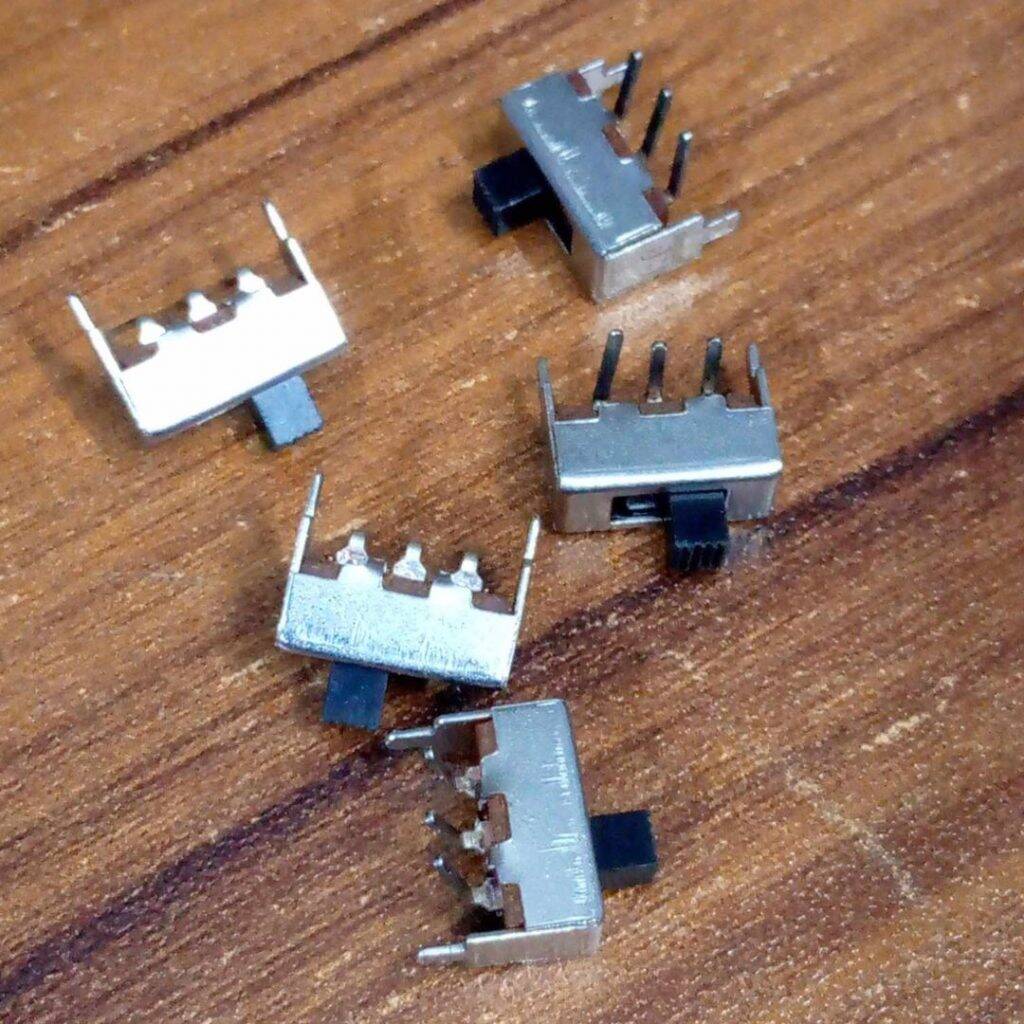 Picture of 10Pcs - 2 Positions 90 Degree Angle Metal Slide Switch 3 Pins ON OFF Horizontal Plug-in Board Handle Length 5mm Horizontal Handle Toggle Switch